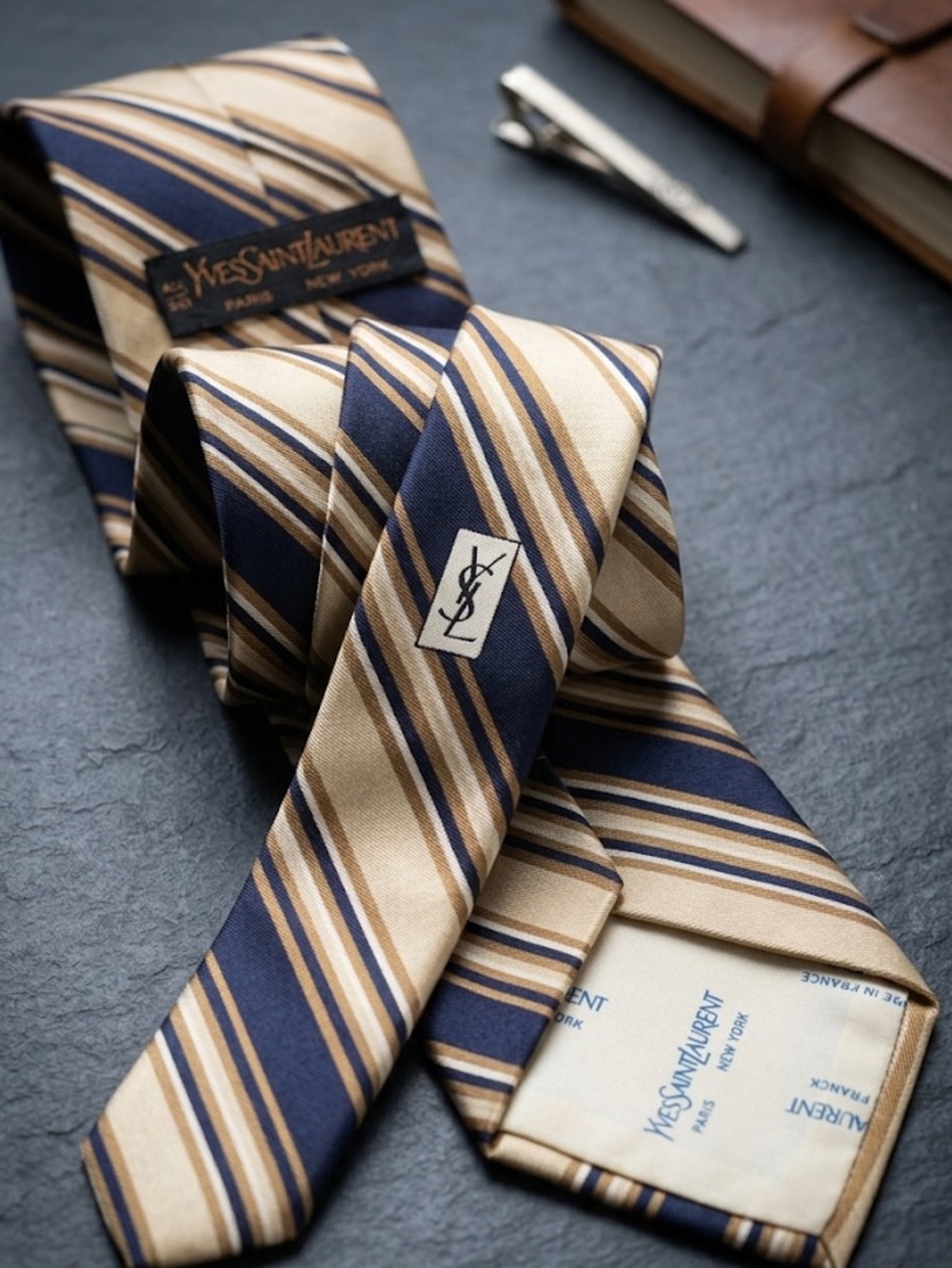 YSL-  Navy Regiment Striped 100% Silk Tie!